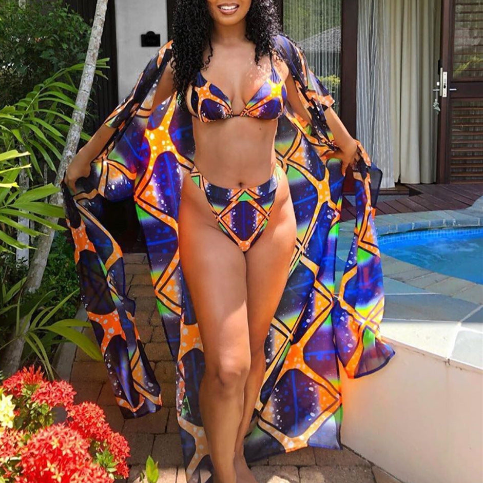 Dame Bikiniset med let Cover-Up og moderne geometrisk design Skovae