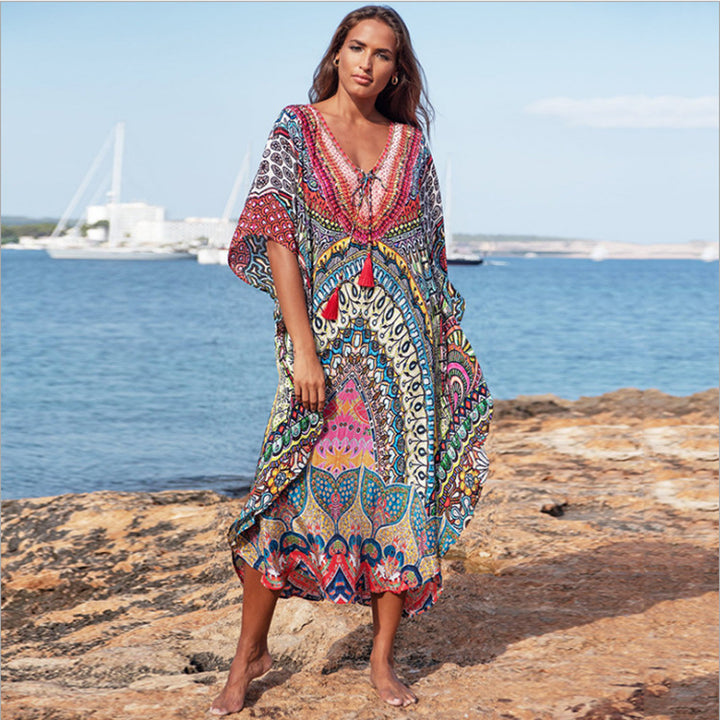 Dame Strandtop med farverigt mandala-design og luftig pasform Stilla