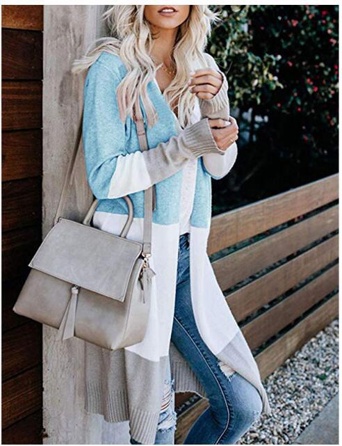 Kvinders fashionabel strik cardigan med farveblok striber Stilla