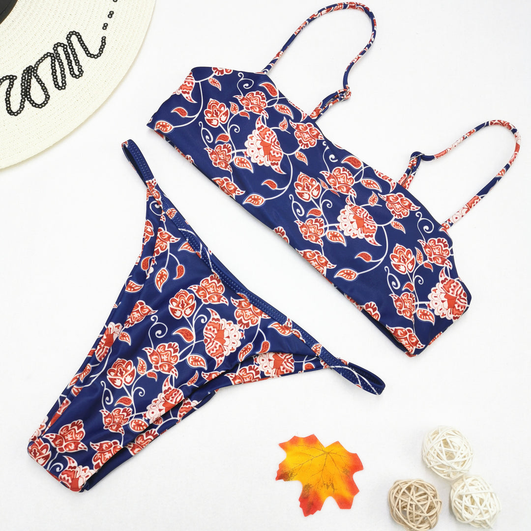 Dame blomster mønstret bikini med moderne snit Skovae