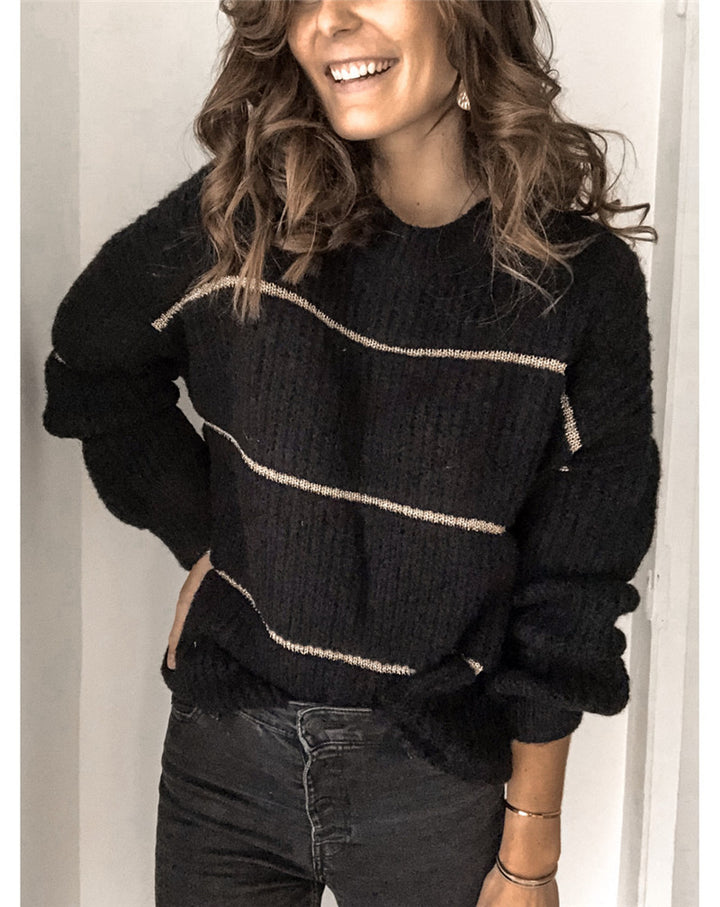 Dame Grovstrik pullover med metallic-striber Stilla
