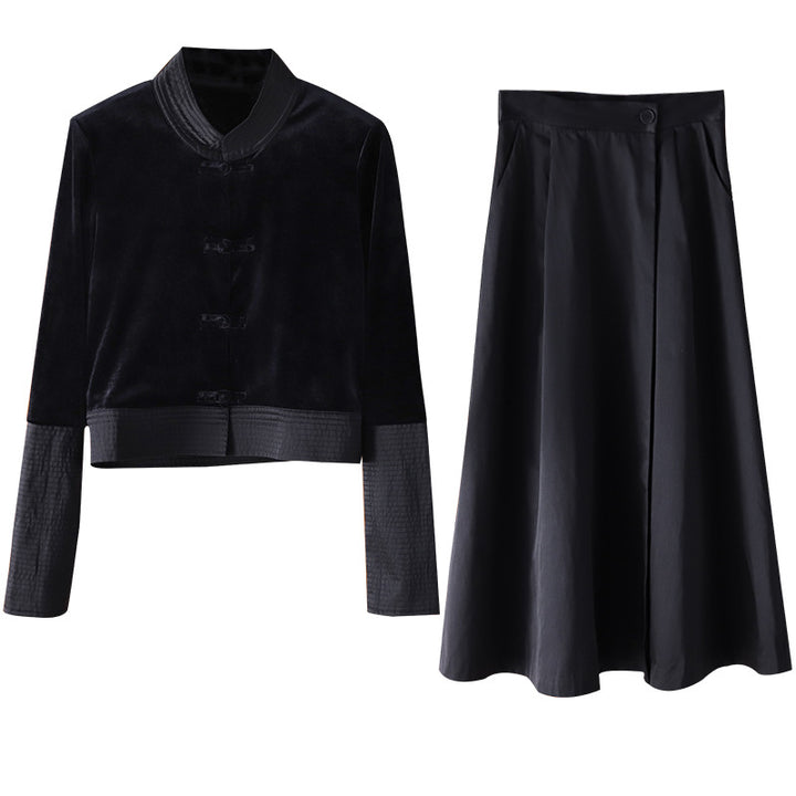 Dame fløjl kort blazer med højtstående krave og elegante knapdetaljer Stilla