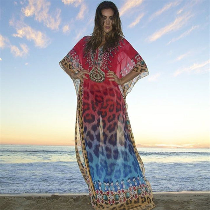 Dame Strandkaftan med kunstnerisk dyremotiv og elegante udsmykninger Stilla