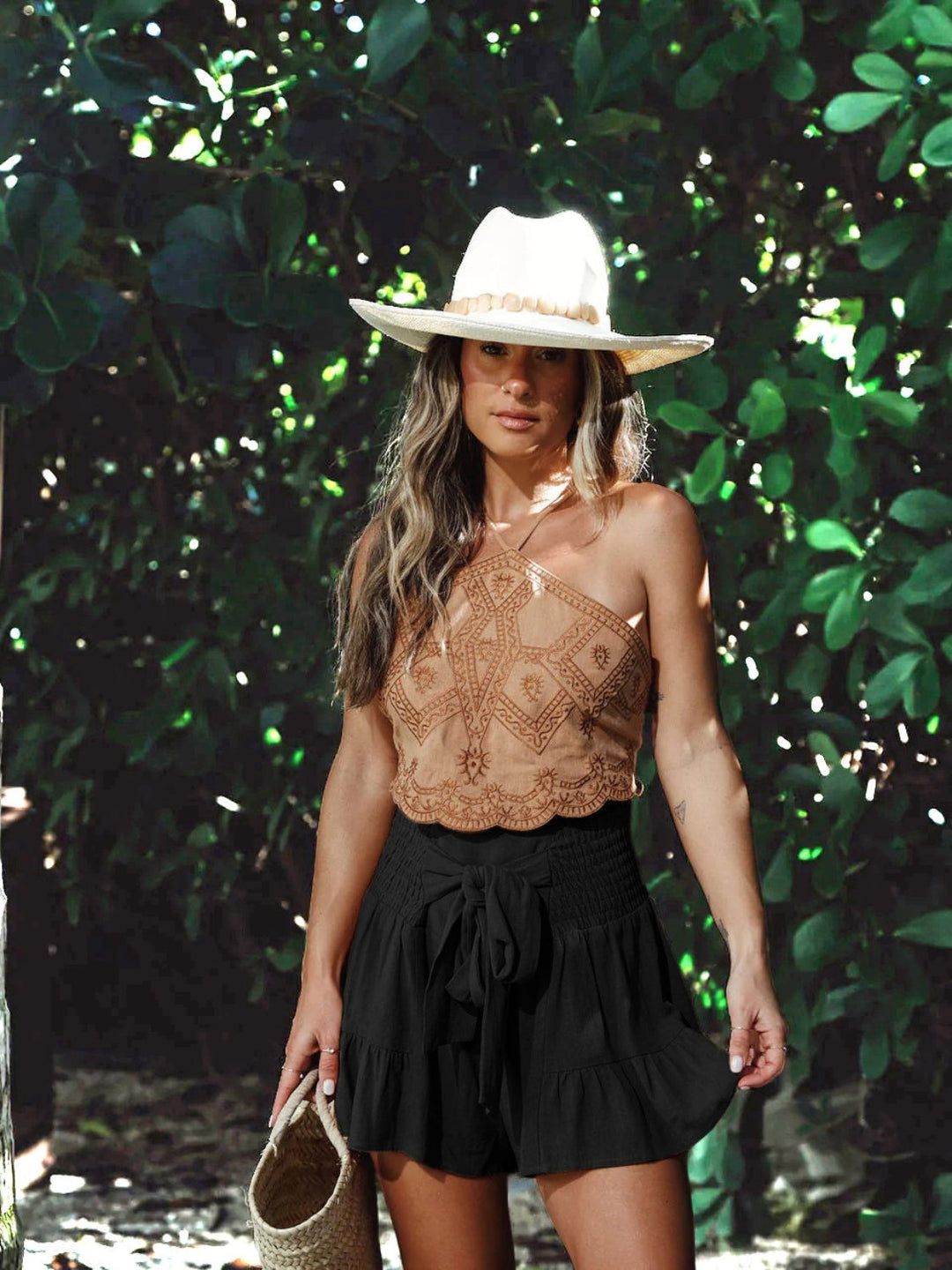 Stilla | Størrelse Smocked Ruffled High Waist Shorts