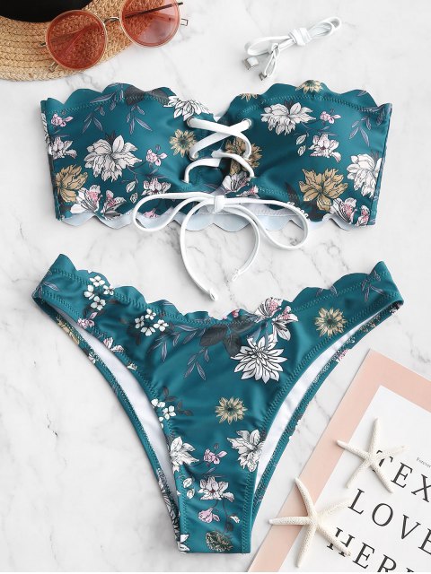 Dame Bandeau-bikini-sæt med blomsterdesign og moderne snøring Stilla