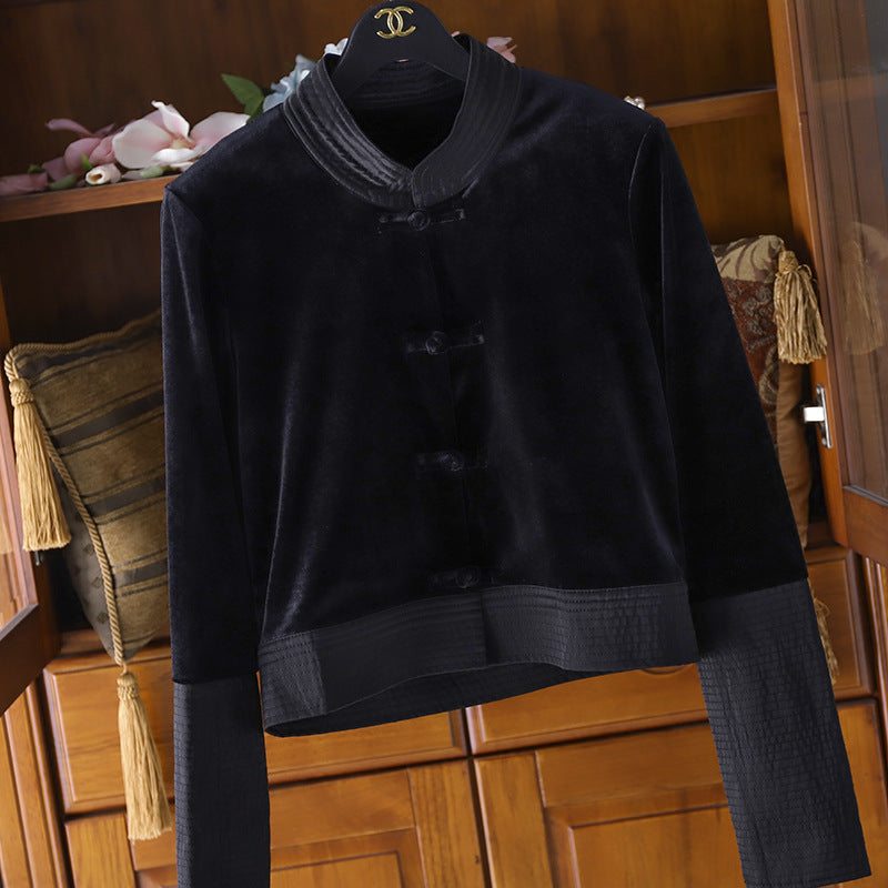 Dame fløjl kort blazer med højtstående krave og elegante knapdetaljer Stilla