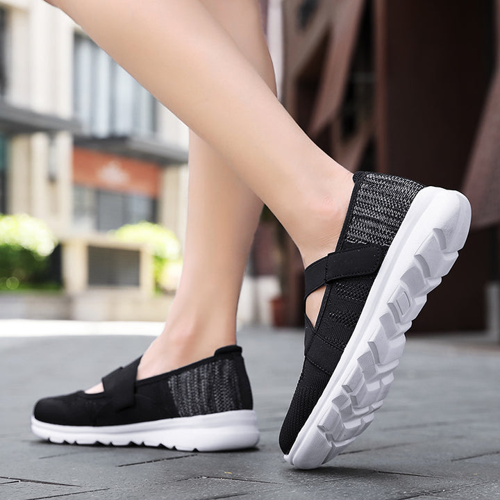 Dame nan åndbar strik-ballerina med justerbar velcro og dämpende sål Skovae