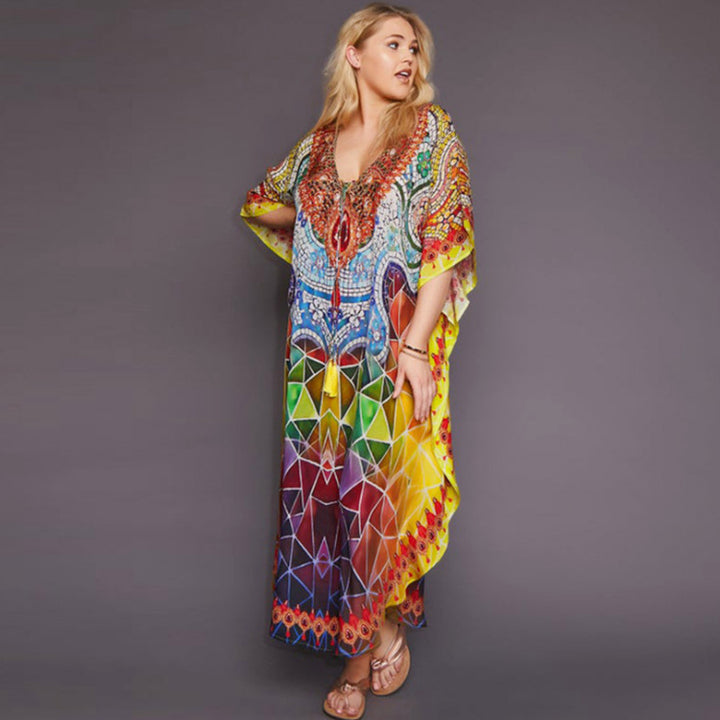 Dame Strandmode Kaftan med kunstnerisk mønster og bred pasform Stilla