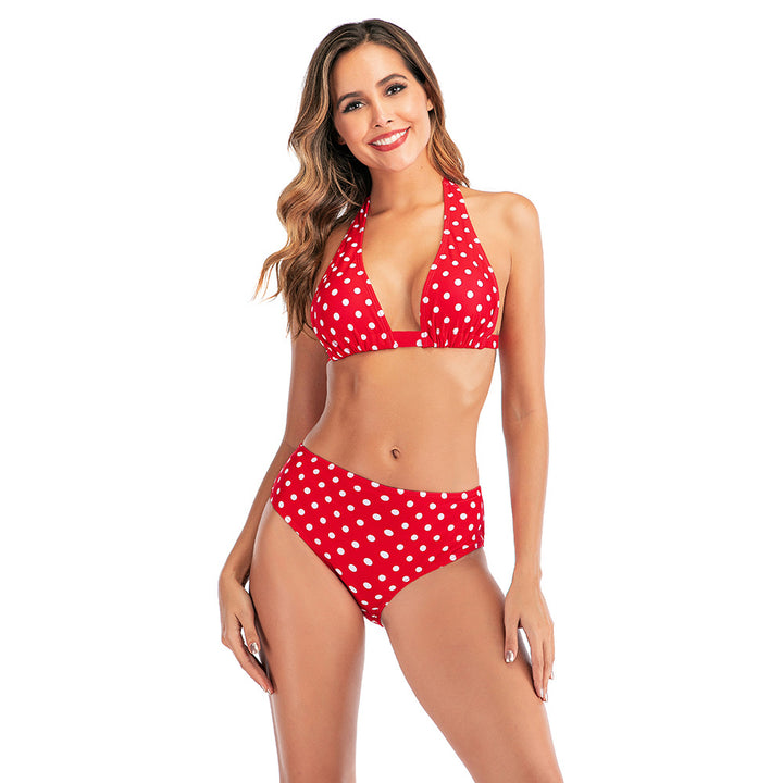 Damebikini med trendy polka-dot mønster og højskåret slip Stilla