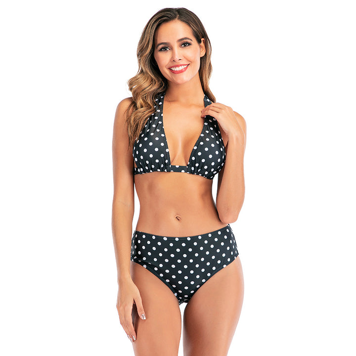 Damebikini med trendy polka-dot mønster og højskåret slip Stilla