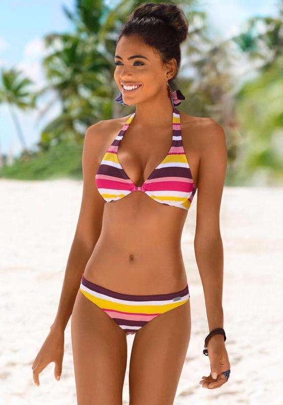 Dame triangel-bikini-sæt med trendy stribedesign Skovae