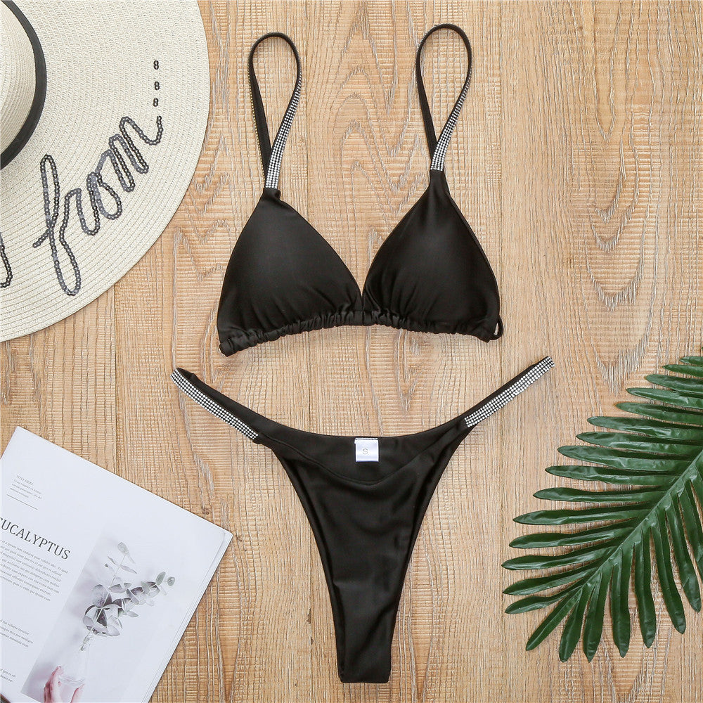 Damer Sporty Triangle Bikini Sæt med glamourøse strass detaljer Skovae