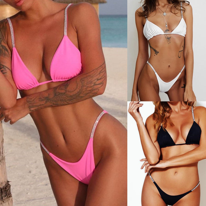 Damer Sporty Triangle Bikini Sæt med glamourøse strass detaljer Skovae