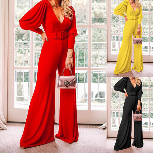 Dame Jumpsuit med bredt ben og elegante pufærmer Stilla