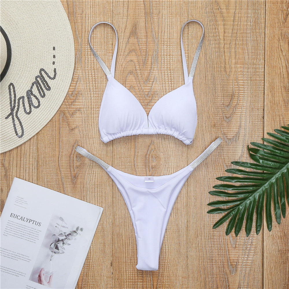 Damer Sporty Triangle Bikini Sæt med glamourøse strass detaljer Skovae