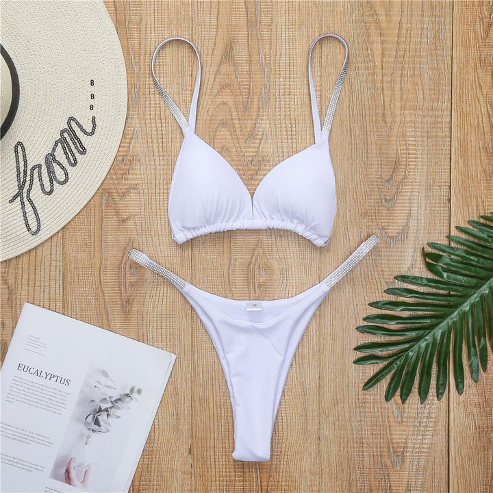 Damer Sporty Triangle Bikini Sæt med glamourøse strass detaljer Skovae
