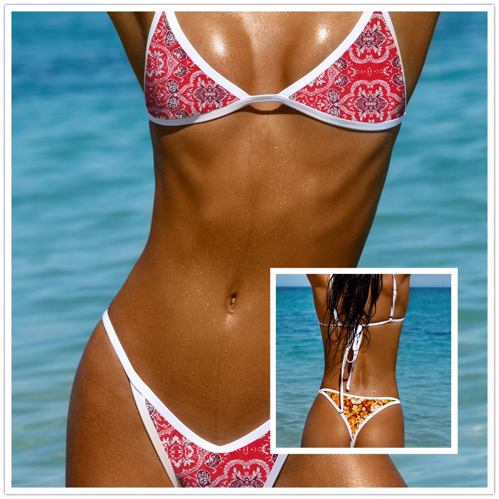 Dame Triangel-Bikini med blomsterdesign og smalle stropper Skovae