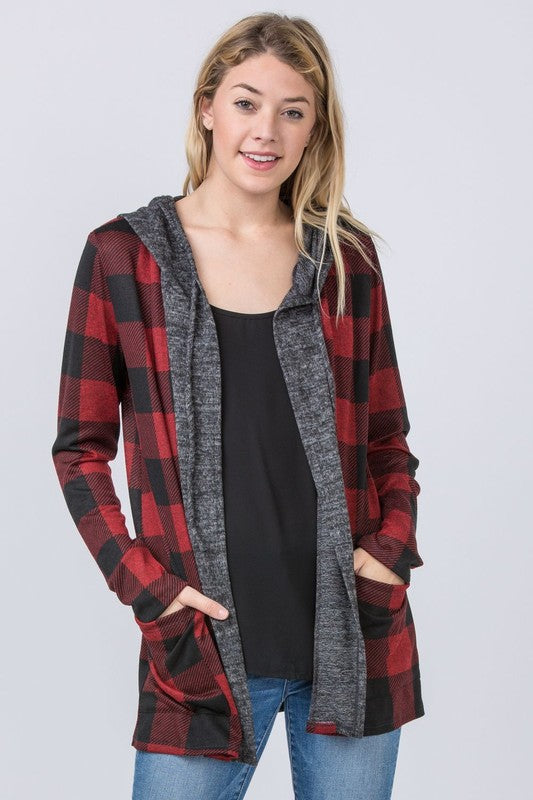 Stilla | Tjekprint Cardigan Med Hætte