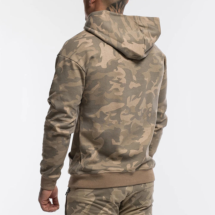 Herrer behagelig hættetrøje med moderne camouflage-mønster og stor kengurulomme Stilla