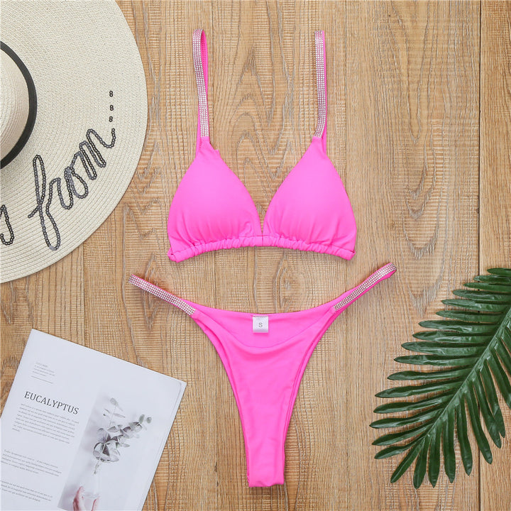 Damer Sporty Triangle Bikini Sæt med glamourøse strass detaljer Skovae