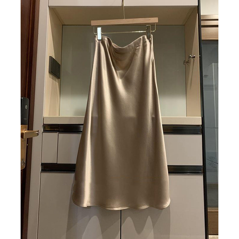 Damer elegant Midi-nederdel i blank satin Stilla