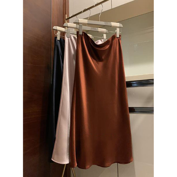 Damer elegant Midi-nederdel i blank satin Stilla