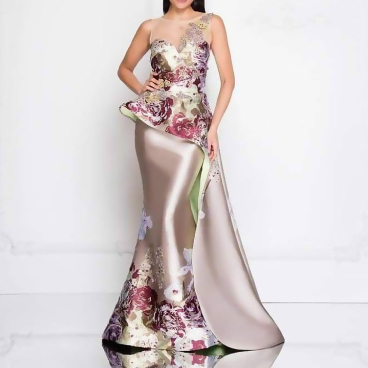 Dame Elegant Aftenkjole med floral spids og asymmetrisk kant Stilla