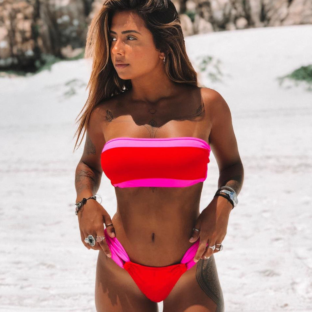 Dame bandeau-bikini med kontrasterende farver Skovae