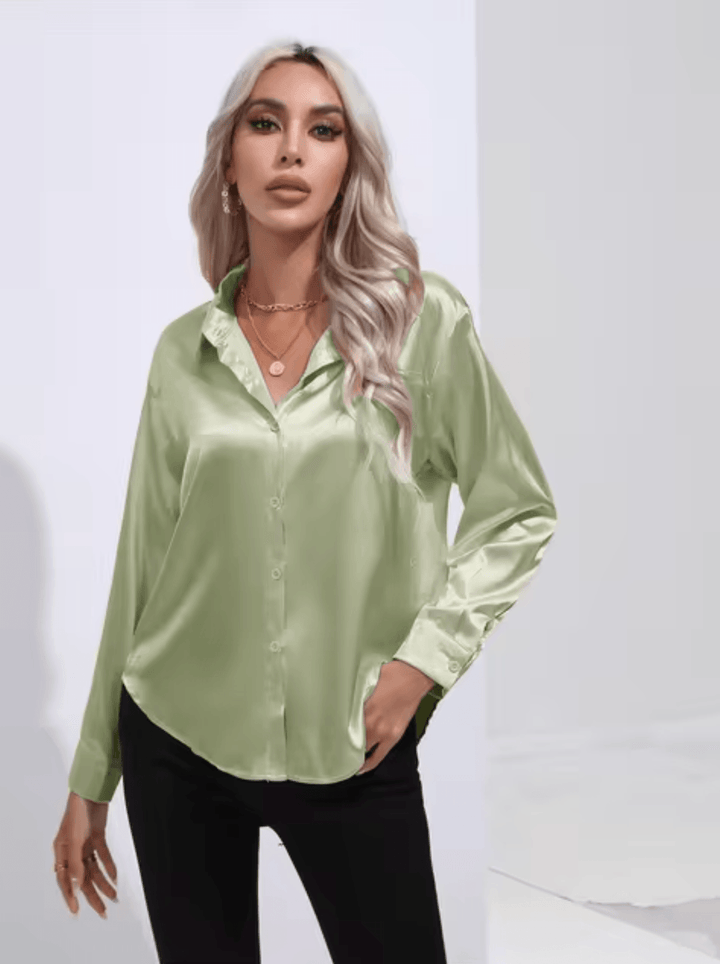 Stilla | Satin Bluse med Lange Ærmer