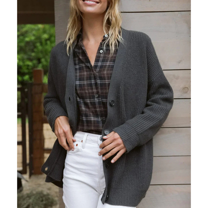 Stilla | Lang cardigan Casual pasform uldblanding V-hals knapper