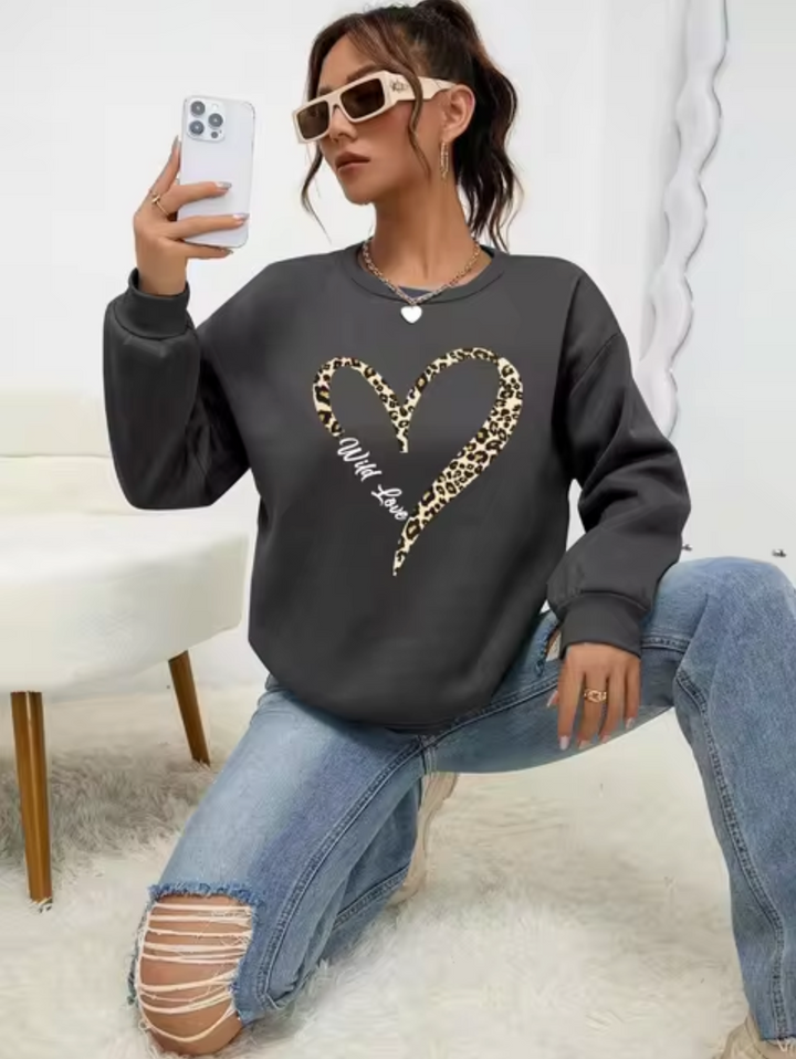Stilla | Bomulds T-shirt Med Leopard-Hjerteprint