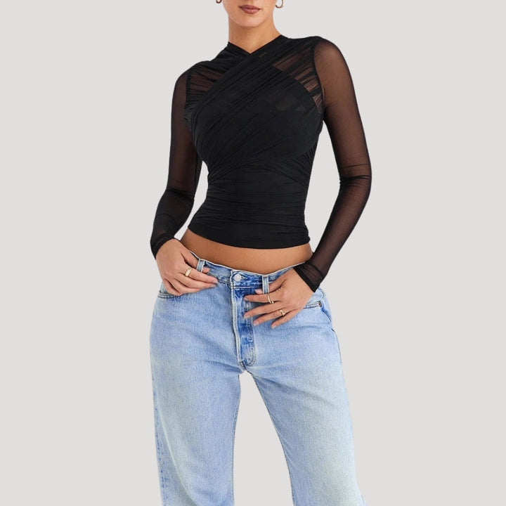 Stilla | Gennemsigtig Mesh Langærmet Wrap Top