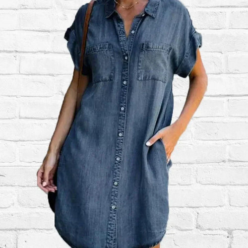 Stilla | Lækker Denim Kjole Med Korte Ærmer