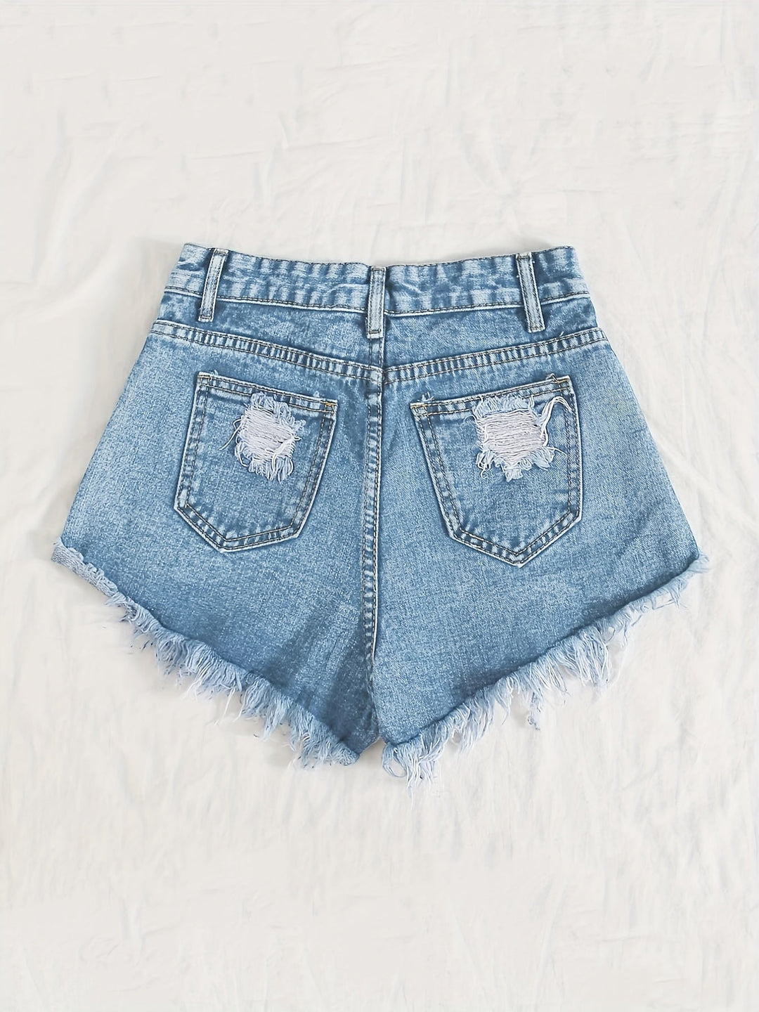 Stilla | Himmelblå Denimshorts Med Flosset Kant Og Rifter