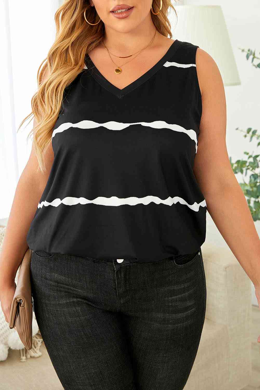 Stilla | Plus Size Printed V-hals Tank