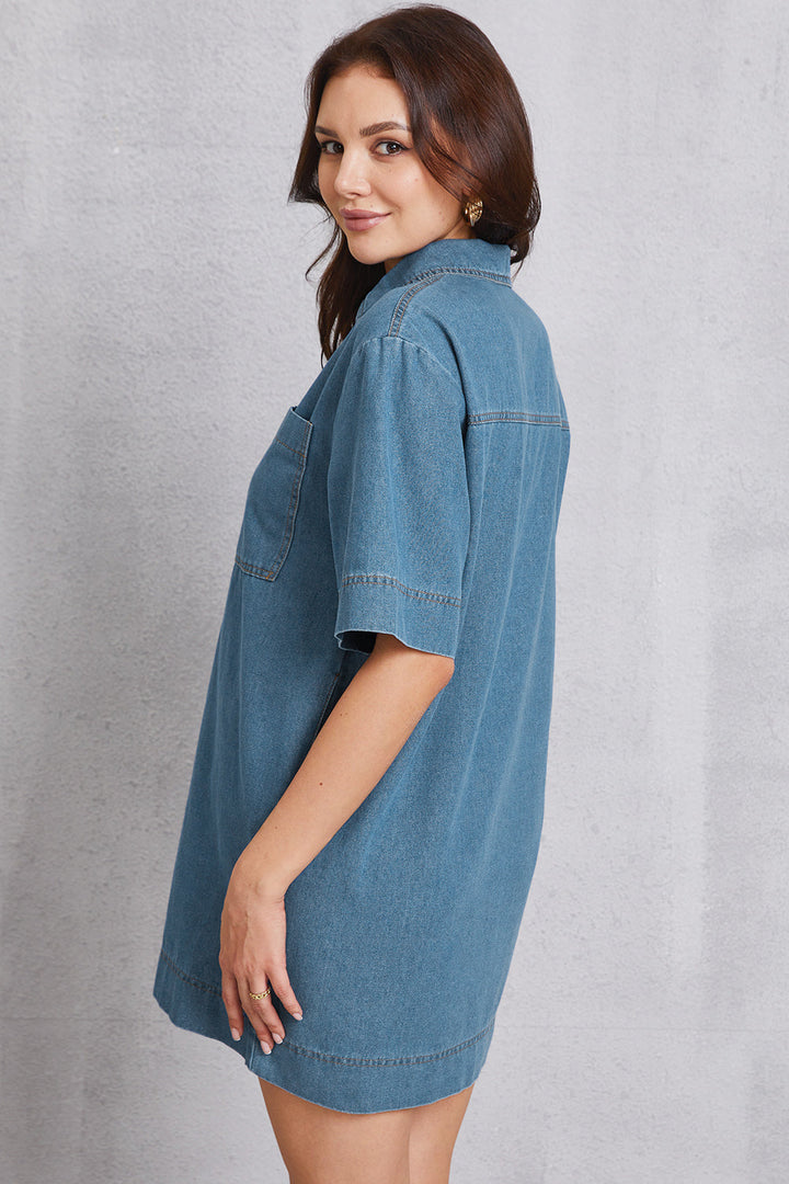 Stilla | Krave Hals Mini Denim Kjole