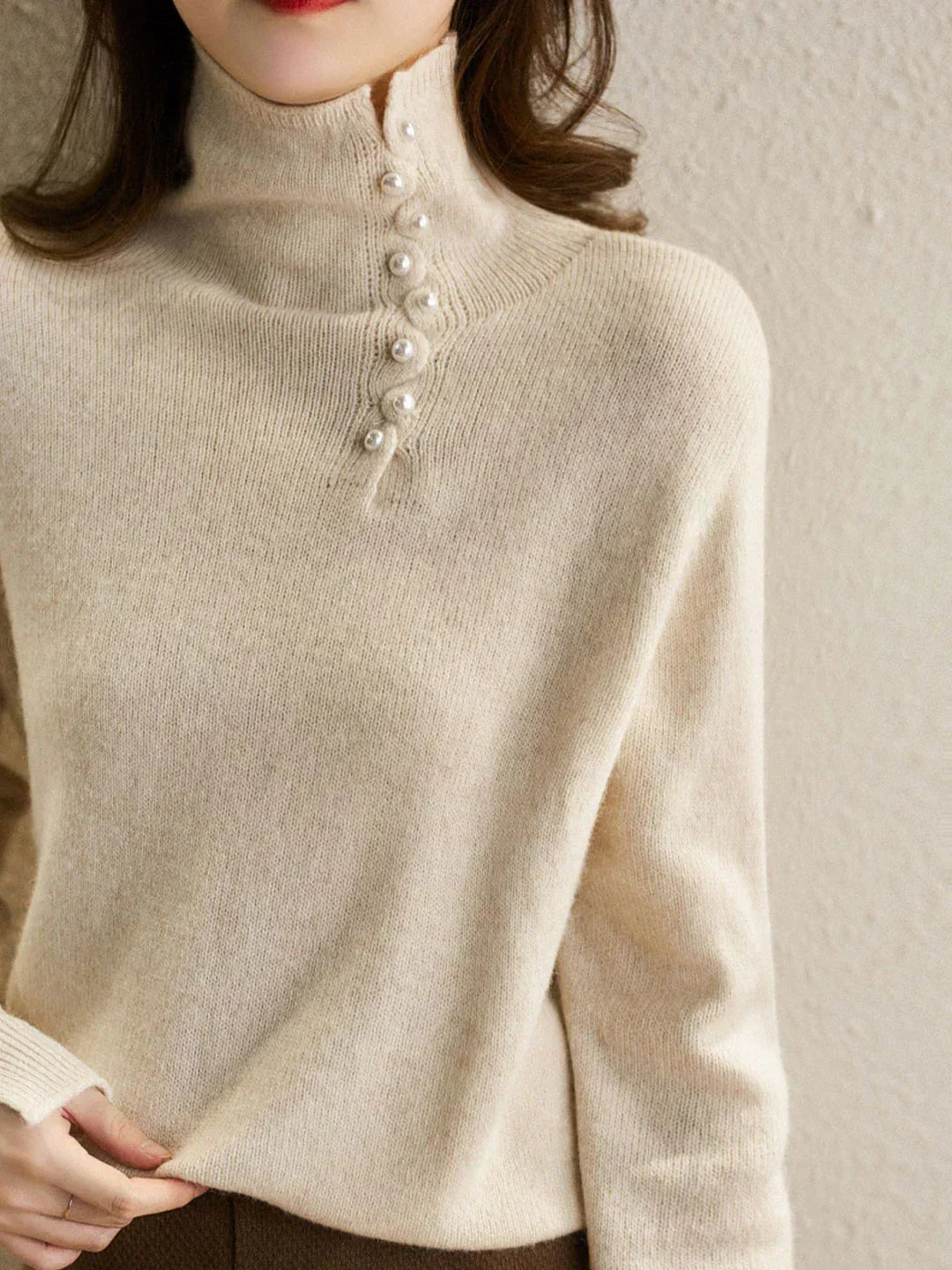 Stilla | Beige Pullover Med Høj Krave Og Lange Ærmer Til Damer