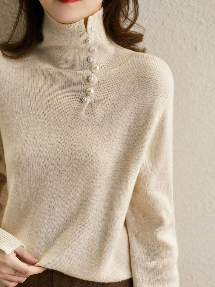 Stilla | Beige Pullover Med Høj Krave Og Lange Ærmer Til Damer