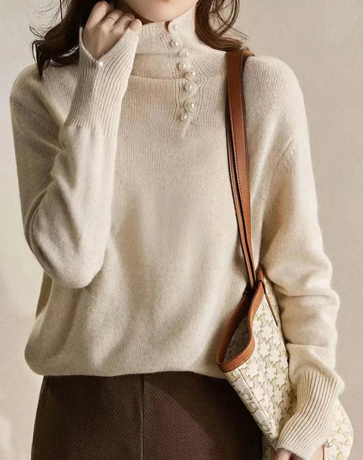 Stilla | Beige Pullover Med Høj Krave Og Lange Ærmer Til Damer