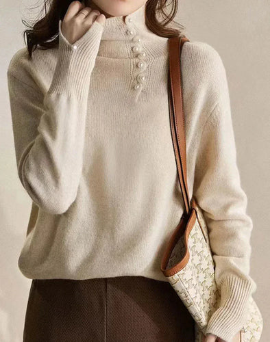 Stilla | Beige Pullover Med Høj Krave Og Lange Ærmer Til Damer
