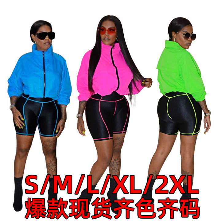 Dame Sporty Sæt med luftig Jakke og figursyet Cykelshorts Stilla