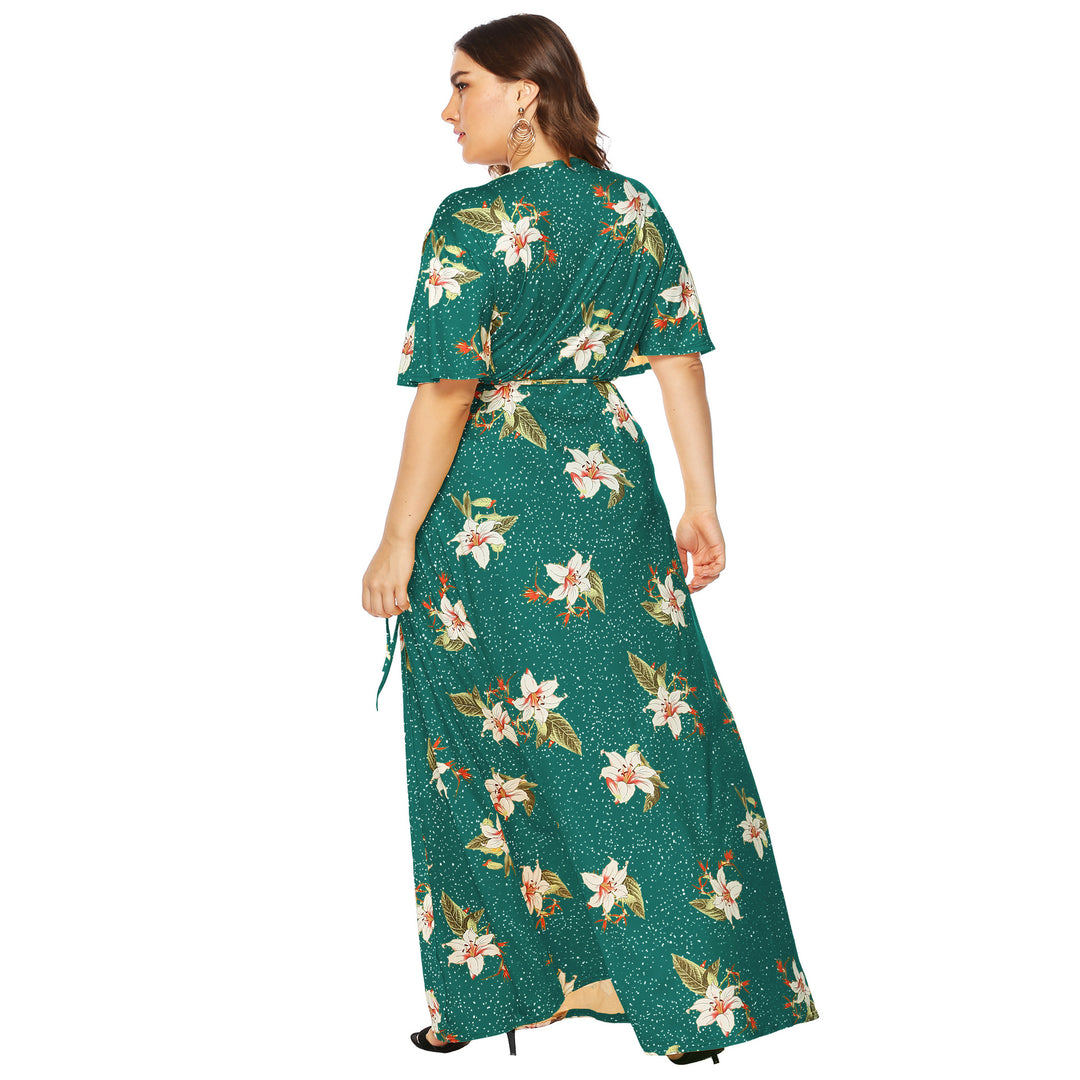 Dame Maxi-kjole med elegante vingeærmer og dyb V-udskæring Skovae