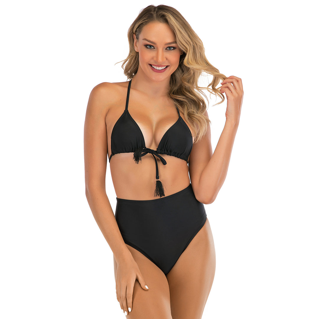 Dame Højskåret Bikini med justerbar trekant-top og trendy frynsedetail Stilla