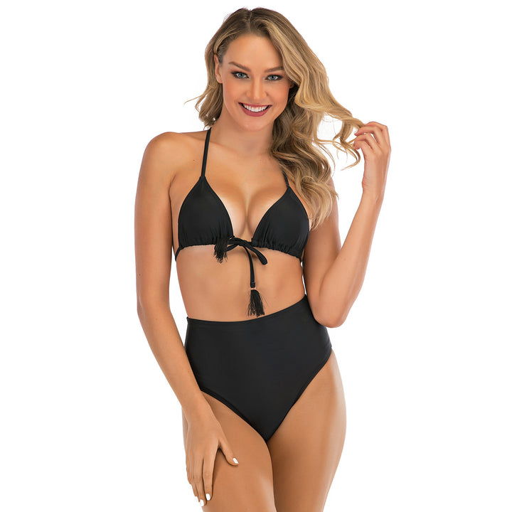 Dame Højskåret Bikini med justerbar trekant-top og trendy frynsedetail Stilla