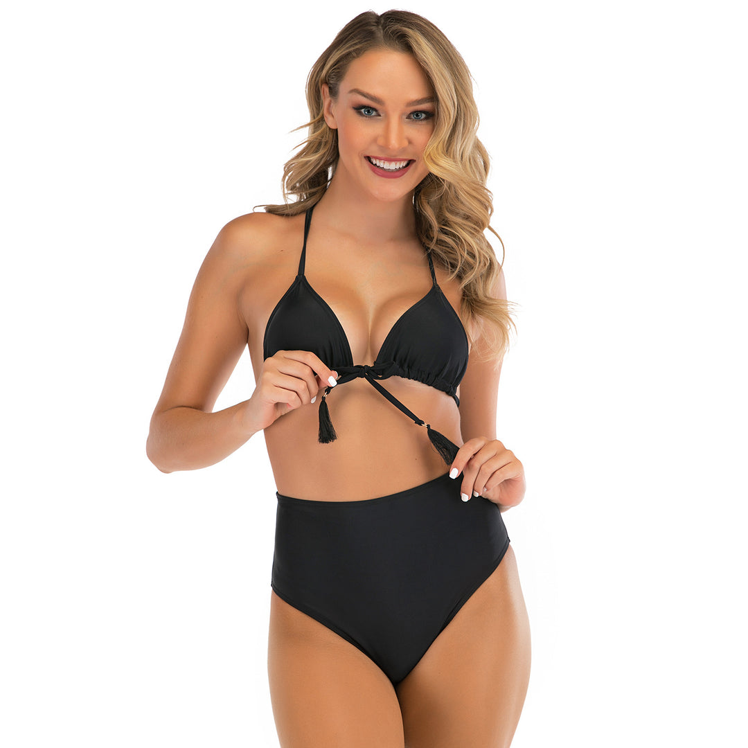Dame Højskåret Bikini med justerbar trekant-top og trendy frynsedetail Stilla