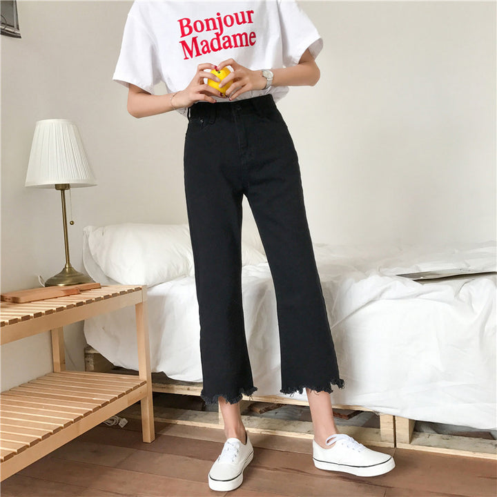 Kvinder Bred Skåret Jeans med Flosset Nederste Stilla