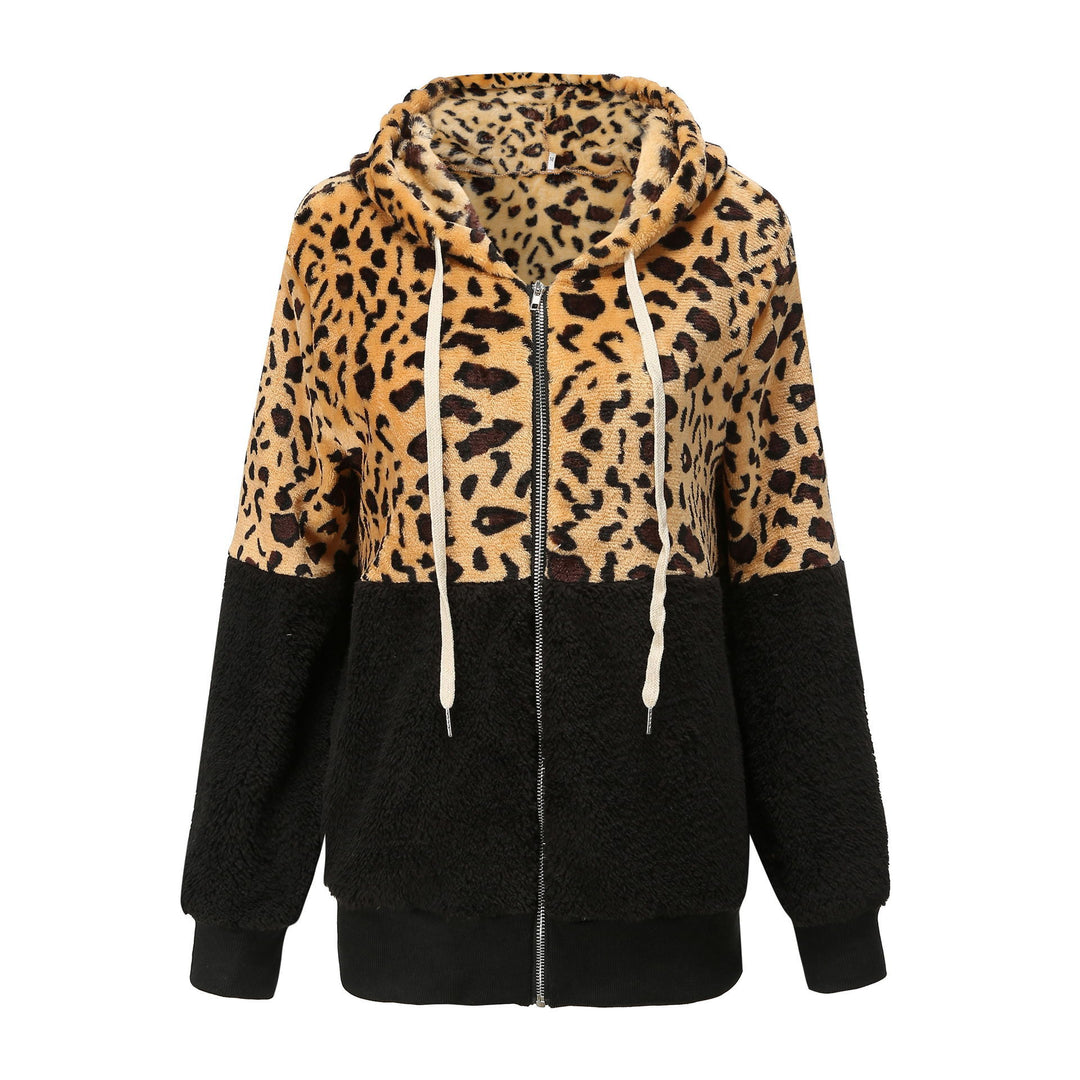 Dame fleecejakke med fashionable leopardmønster og hætte Stilla