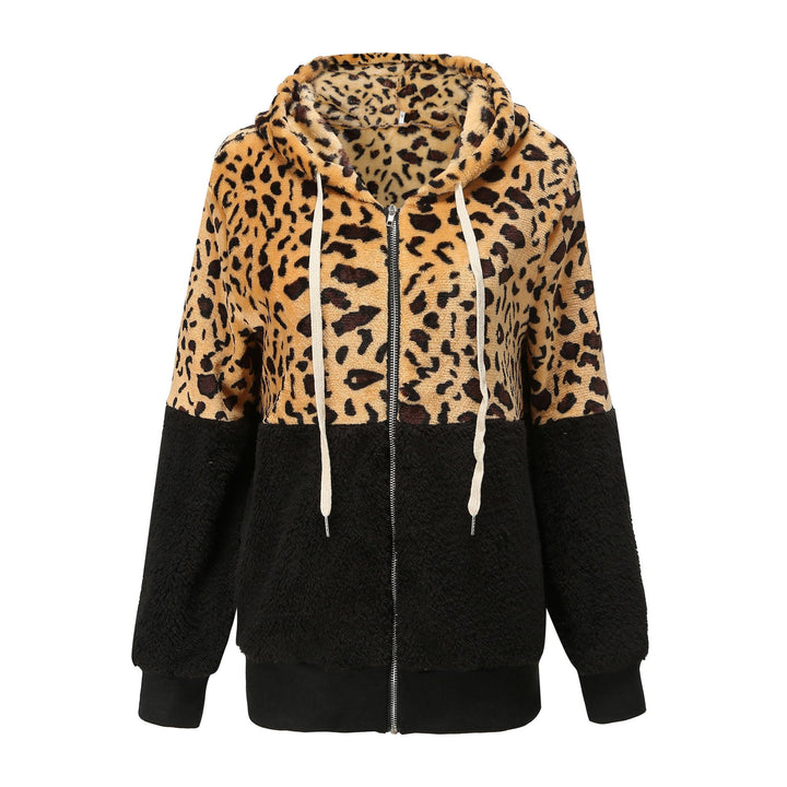 Dame fleecejakke med fashionable leopardmønster og hætte Stilla