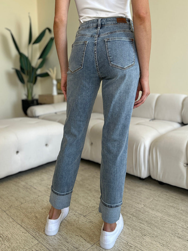 Stilla | Blå Størrelse Høj Talje Cuff Hem Skinny Jeans