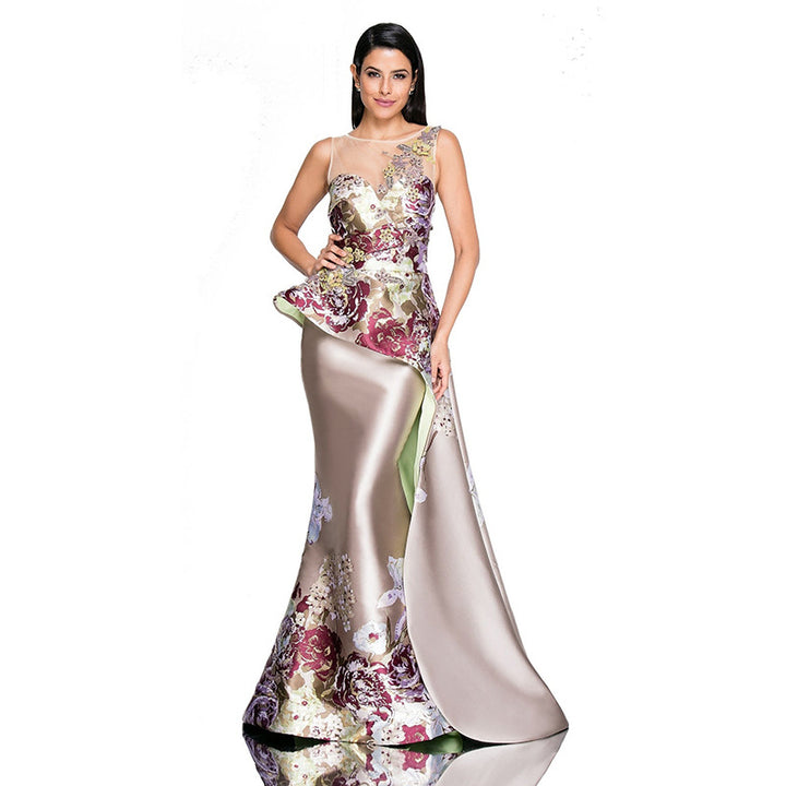 Dame Elegant Aftenkjole med floral spids og asymmetrisk kant Stilla